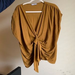 Zara Collection Large short Sleeve Top Knot Front Tie V-neck Sexy Shirt